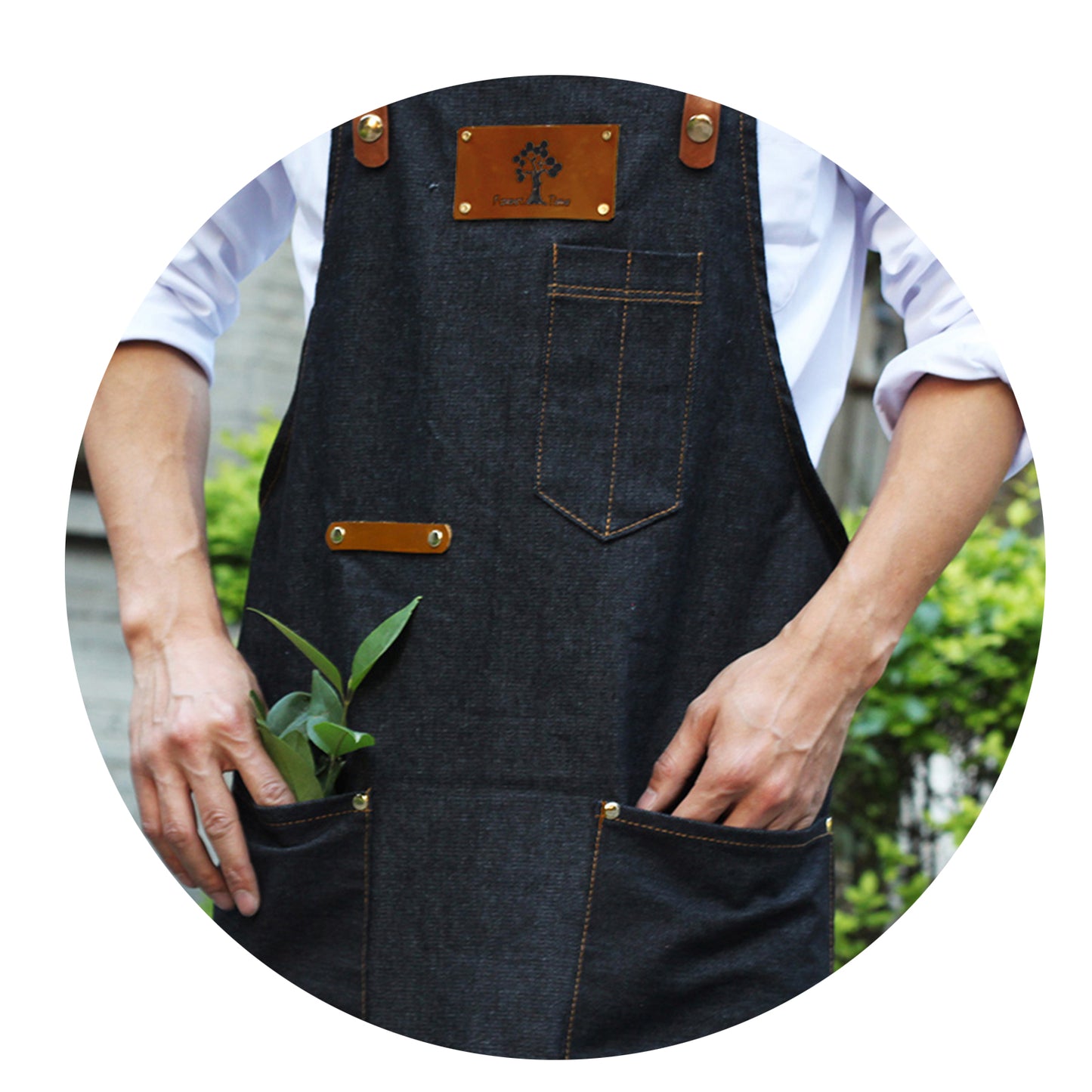 NO:2302 Cowboy Men's Apron with Adjustable Shoulder Strap for Restaurant, Cafe, Customized Logo, Blue Denim Black Cowboy Apron double strap