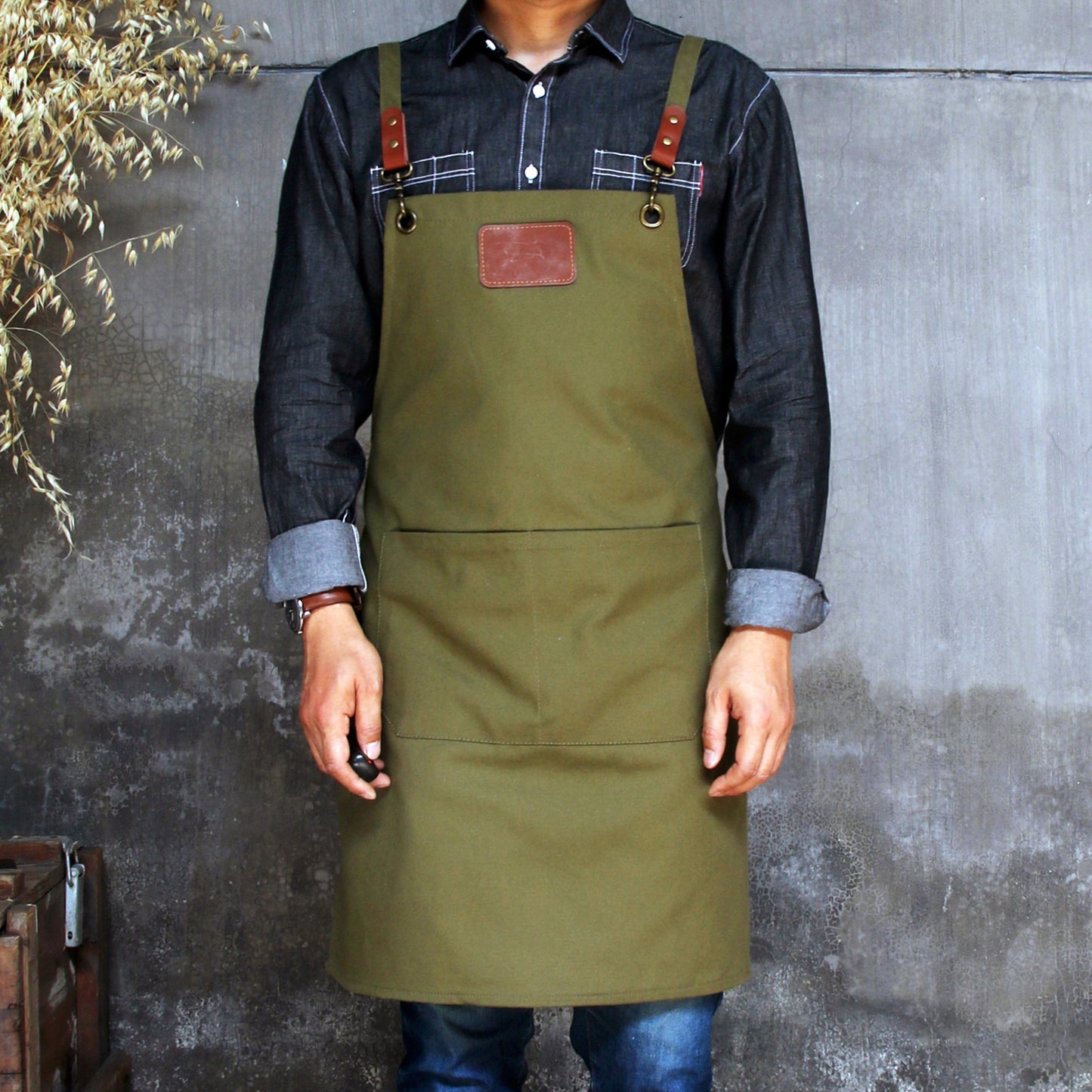 NO:A2301,Personalized Full gray canvas apron with adjustable straps for restaurant,bakery,cafe, kitchen,Men apron,Women apron,Christmas Gift