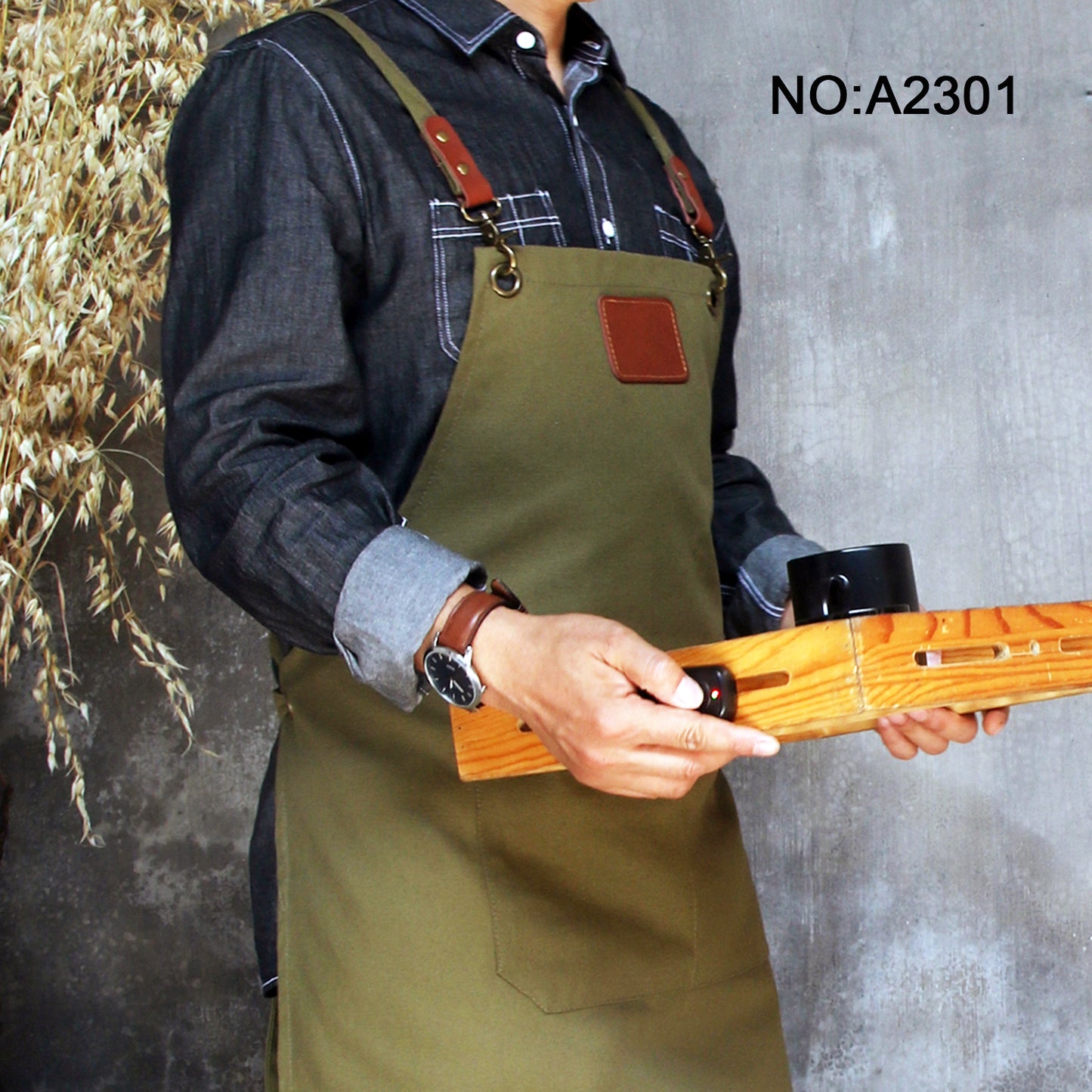 NO:A2301,Personalized Full gray canvas apron with adjustable straps for restaurant,bakery,cafe, kitchen,Men apron,Women apron,Christmas Gift