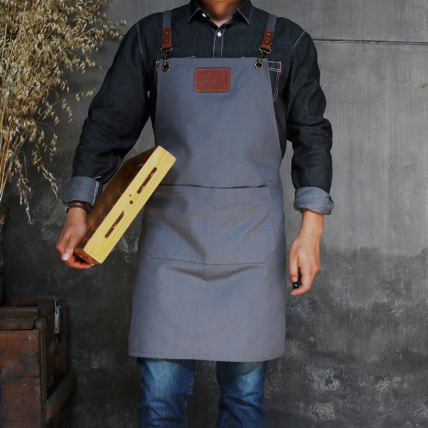 NO:A2301,Personalized Full gray canvas apron with adjustable straps for restaurant,bakery,cafe, kitchen,Men apron,Women apron,Christmas Gift