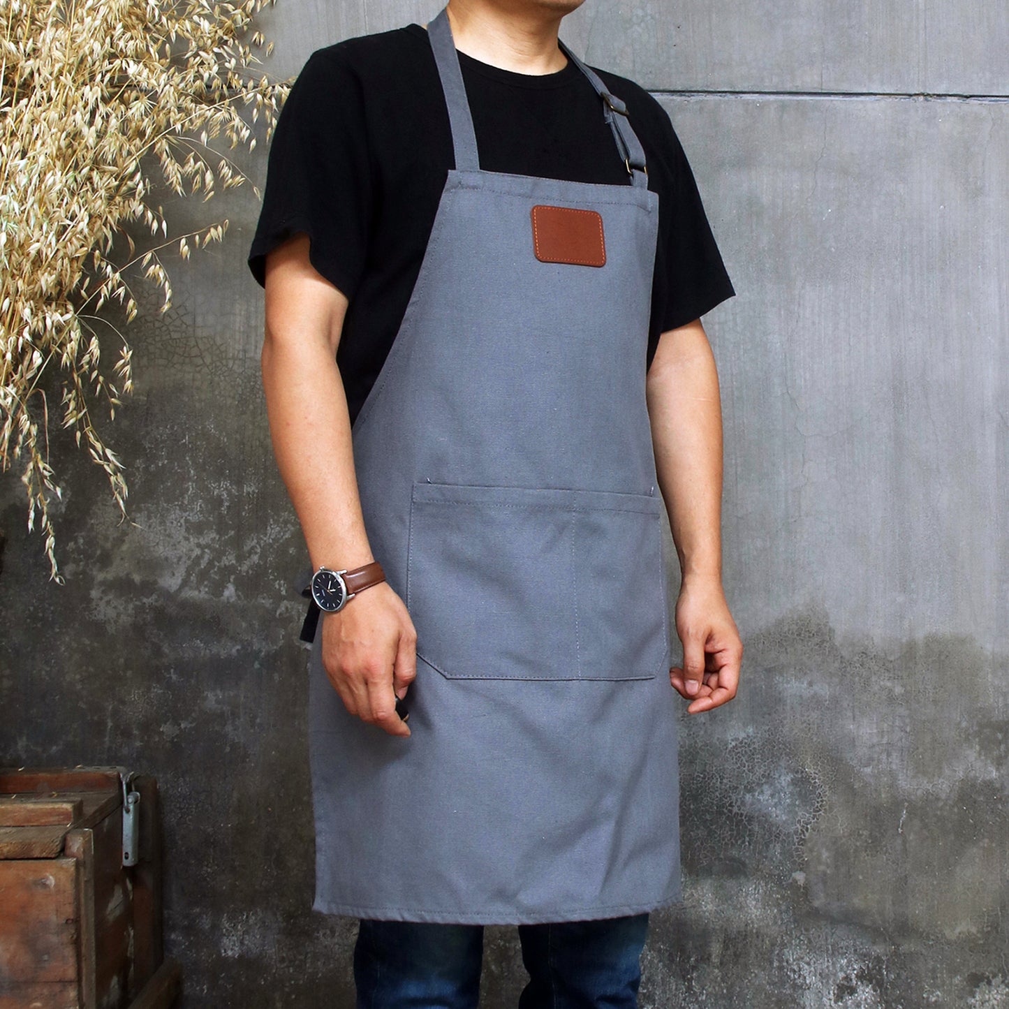 NO:A0128 Canvas men's apron personalized with adjustable straps for restaurants, bakeries, cafes, kitchens