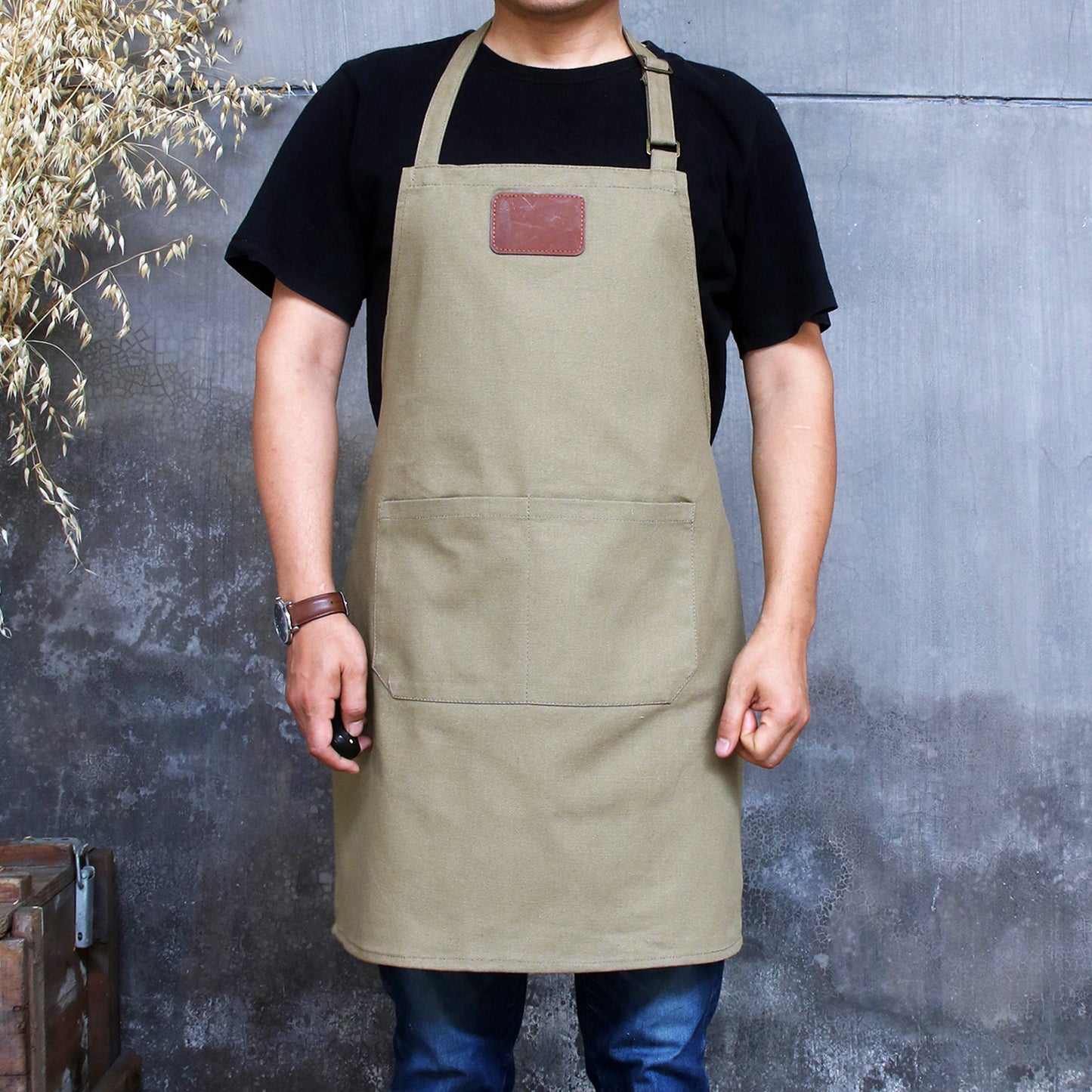 NO:A0128 Canvas men's apron personalized with adjustable straps for restaurants, bakeries, cafes, kitchens