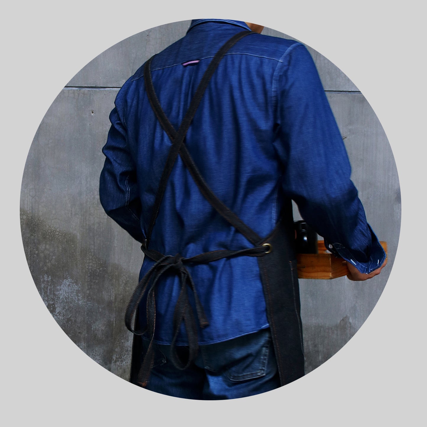 NO:2302 Cowboy Men's Apron with Adjustable Shoulder Strap for Restaurant, Cafe, Customized Logo, Blue Denim Black Cowboy Apron double strap