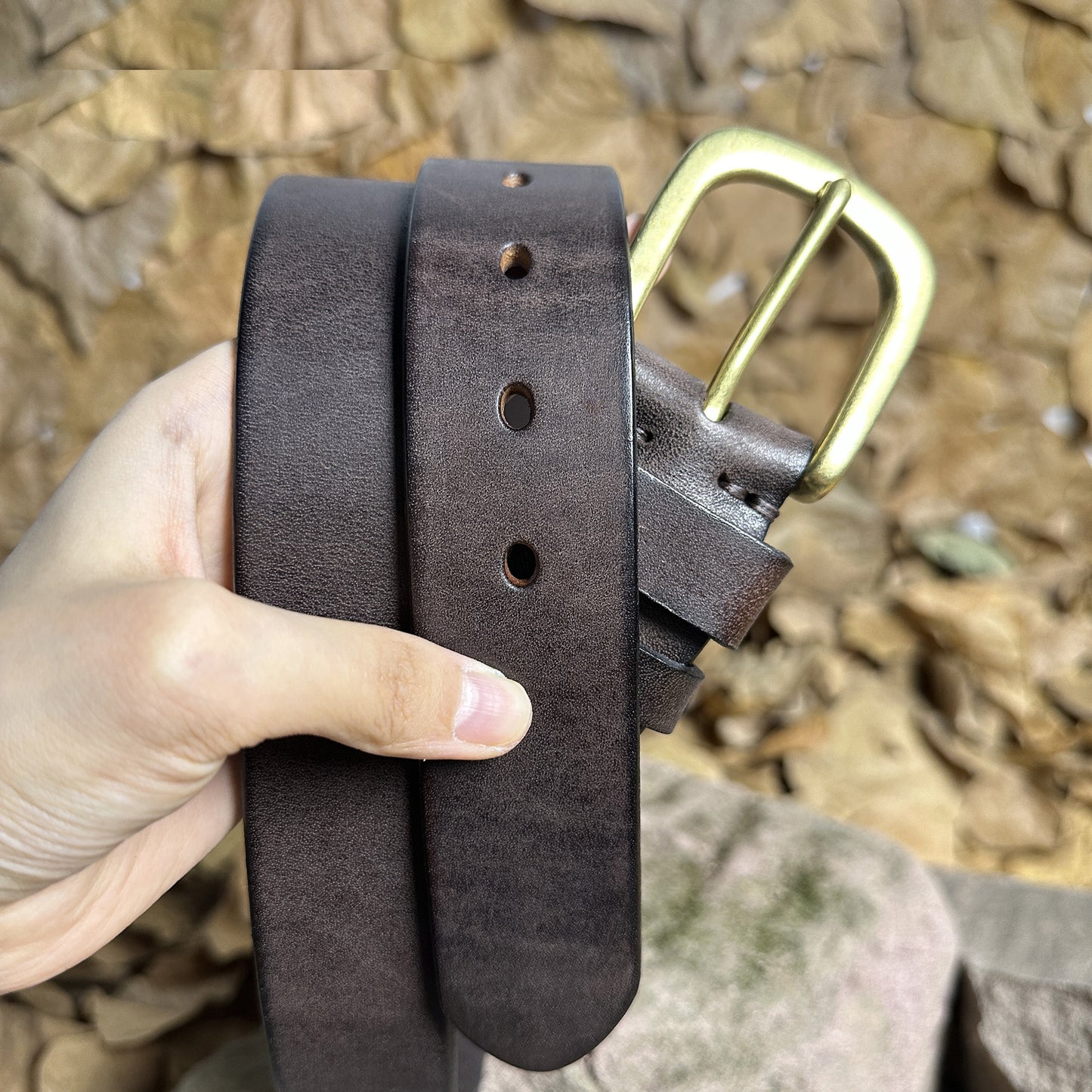 Handmade Personalized Vintage Leather Belt - Full Grain Cowhide with Custom Engraving