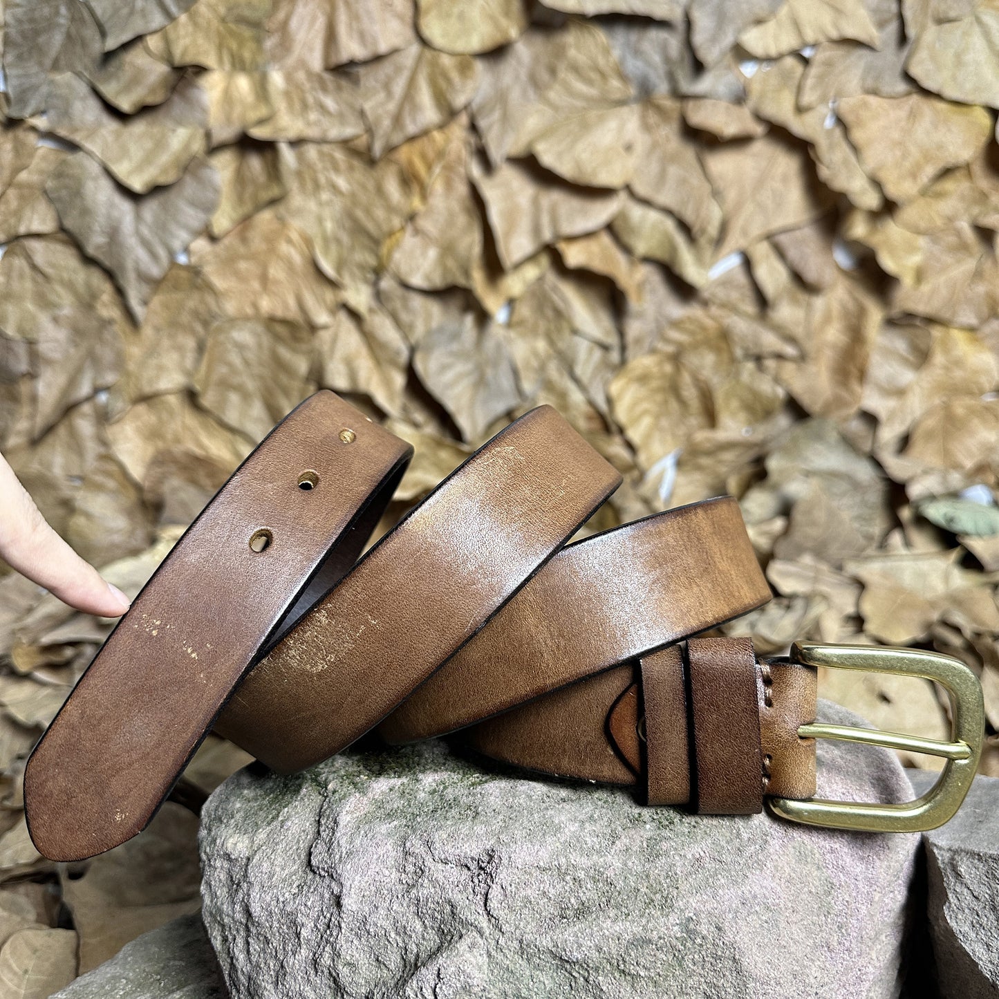 Handmade Personalized Vintage Leather Belt - Full Grain Cowhide with Custom Engraving