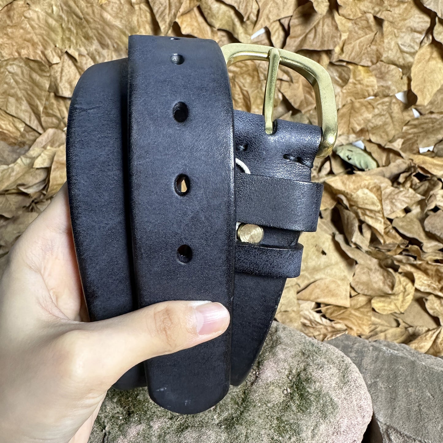 Handmade Personalized Vintage Leather Belt - Full Grain Cowhide with Custom Engraving