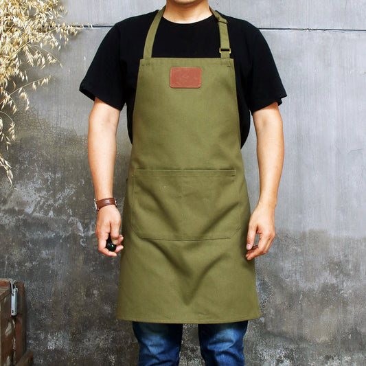 NO：A0128 Canvas men's apron personalized with adjustable straps for restaurants, bakeries, cafes, kitchens