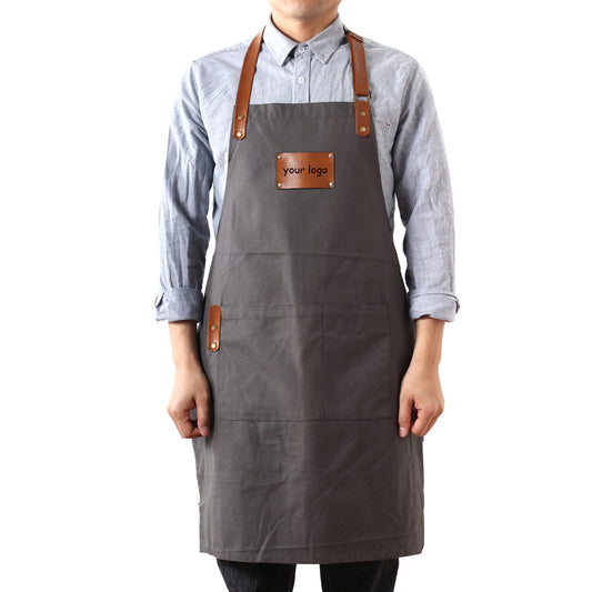 apron for menPersonalized Full gray canvas apron with adjustable straps for restaurant,bakery,cafe, kitchen