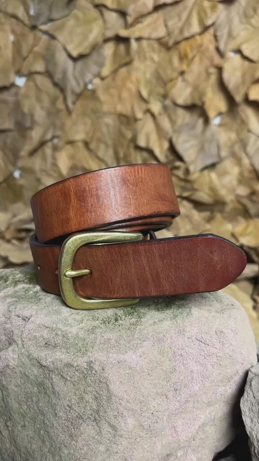 Handmade Personalized Vintage Leather Belt - Full Grain Cowhide with Custom Engraving